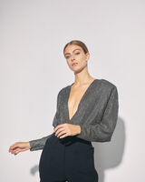 BANJO METALLIC KNIT V NECK TOP image number null