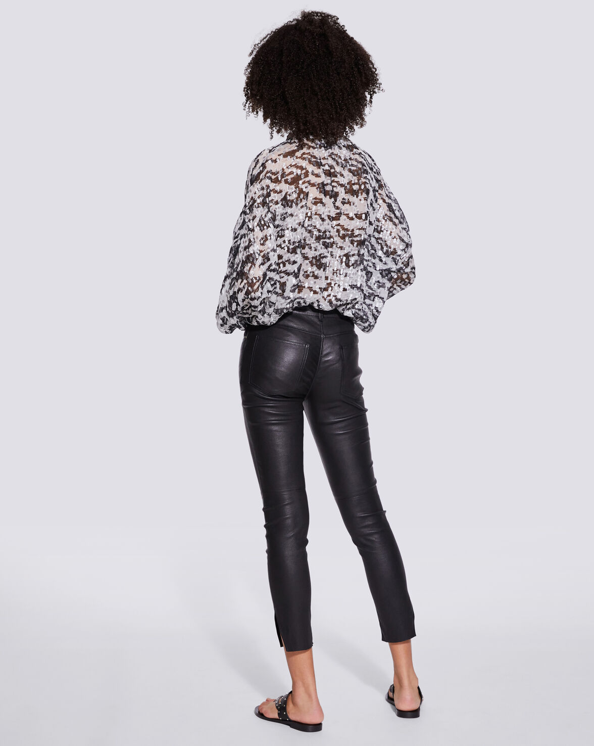 QUARTZ SKINNY SPLIT HEM LEATHER PANTS  image number null