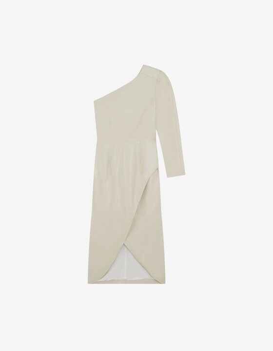 NAVAE ASYMMETRIC LEATHER MIDI DRESS
