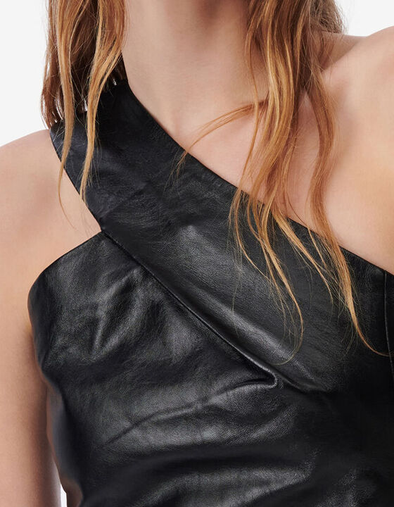 ASYMMETRICAL LEATHER MINI DRESS