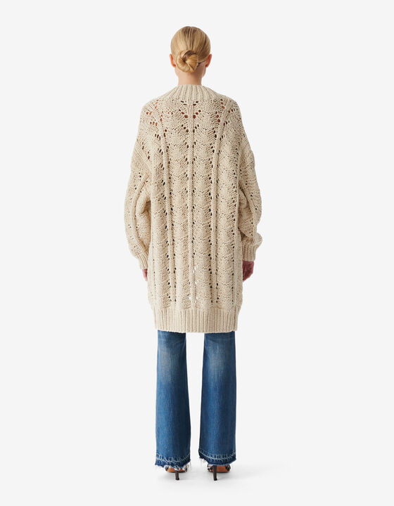 LONG OPENWORK KNIT CARDIGAN