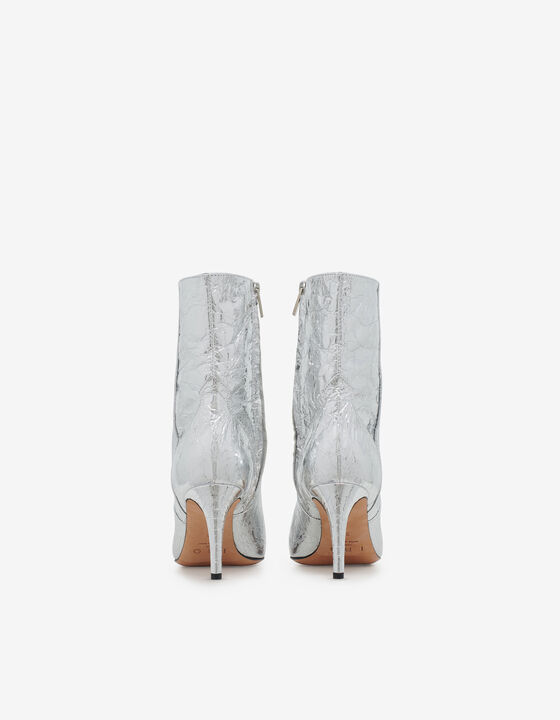 SILVER-TONED LEATHER ANKLE BOOTS