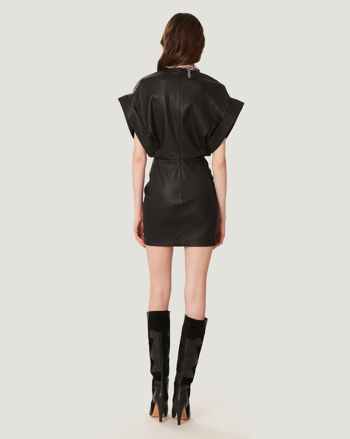 UJIN SHORT SLEEVE LEATHER MINI DRESS image number null