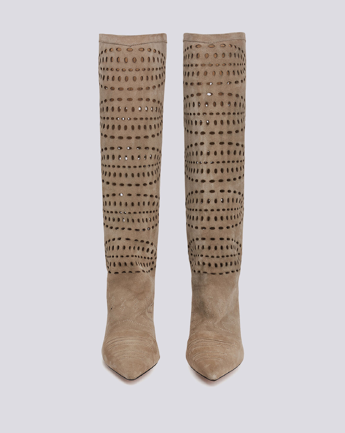 HORSE POINTED TOE PERFORED HIGH BOOTS image number null