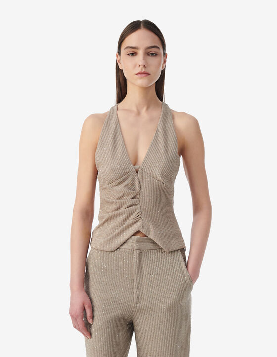 SEQUINNED V-NECK TOP