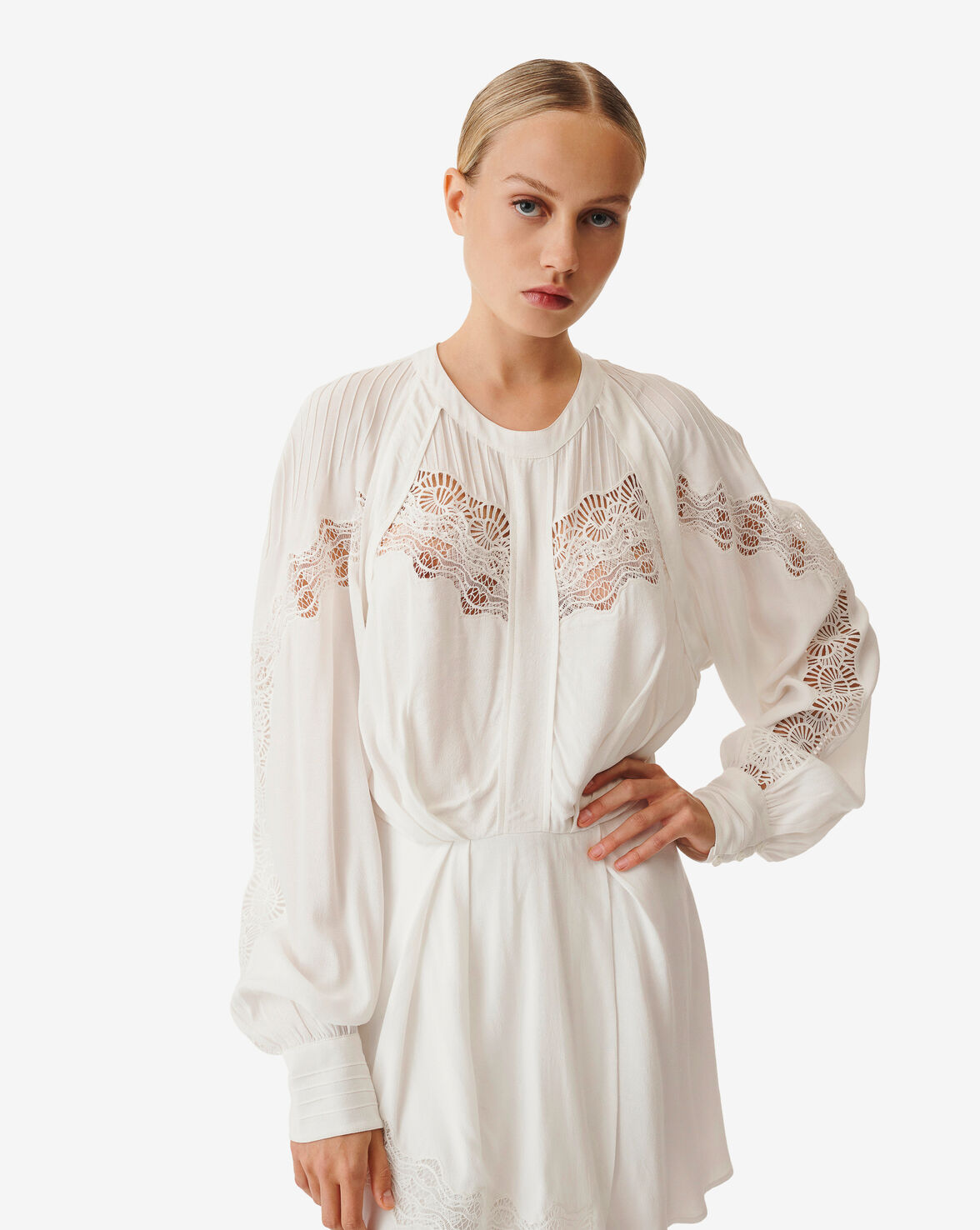 Iro Belinda Short Lace Dress In Ecru