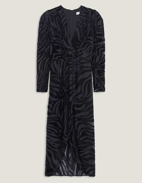NERVEZ ZEBRA PRINT VELVET MIDI DRESS