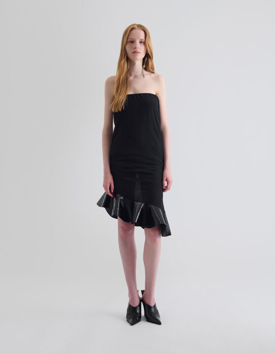 LEATHER RUFFLED TUBE DRESS