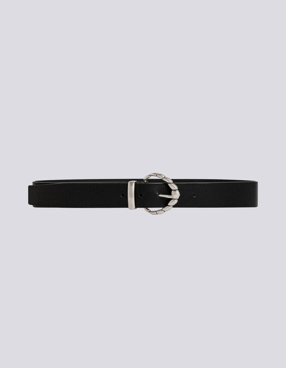 SOLVEN THIN LEATHER SILVER BUCKLE BELT