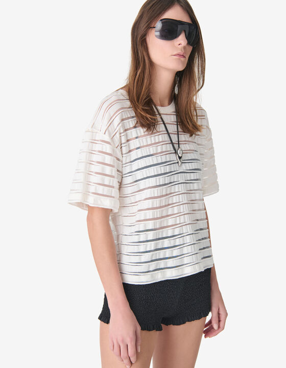 T-SHIRT TEXTUR&Eacute; &Agrave; RAYURES