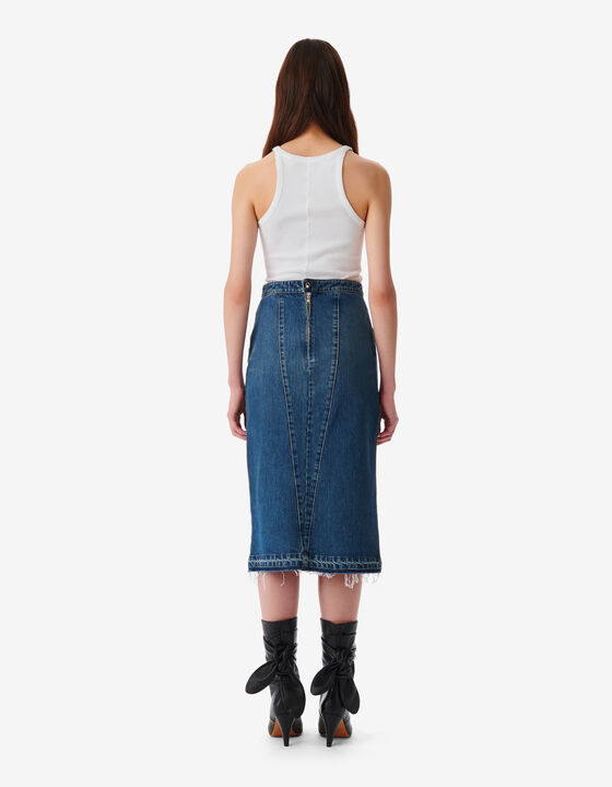 FADED DENIM MIDI SKIRT