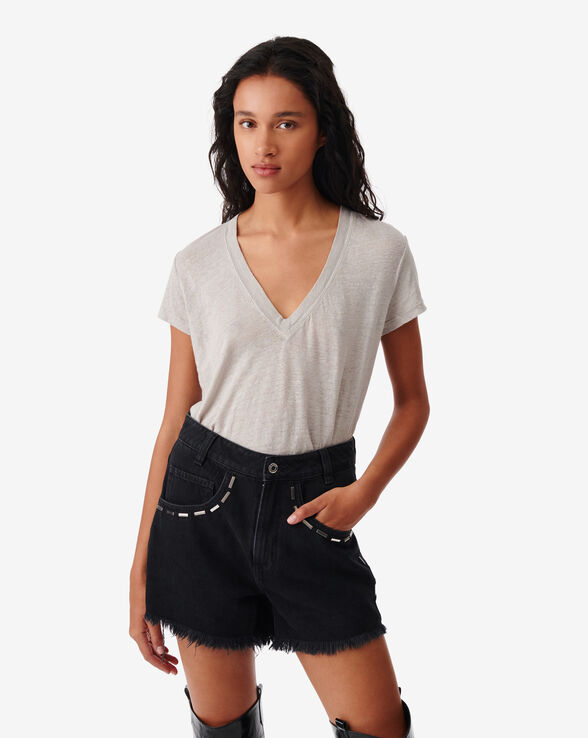 T-SHIRT EN LIN COL V RODEO