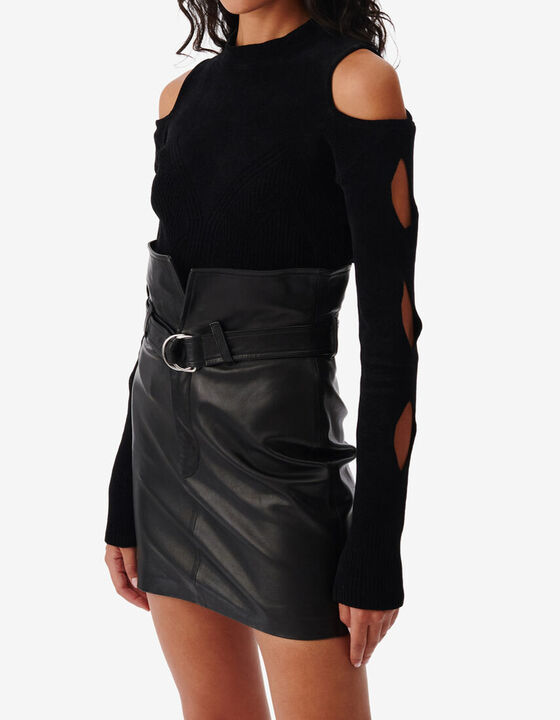 STAND-UP COLLAR SWEATER WITH CUT-OUTS