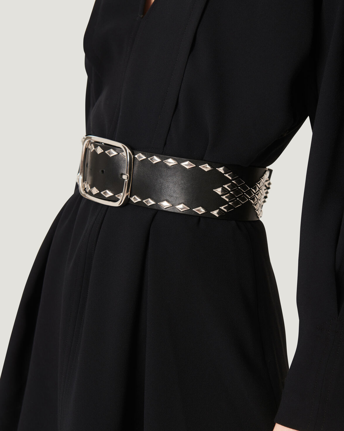 RHEA SILVER STUDDED LEATHER BELT image number null