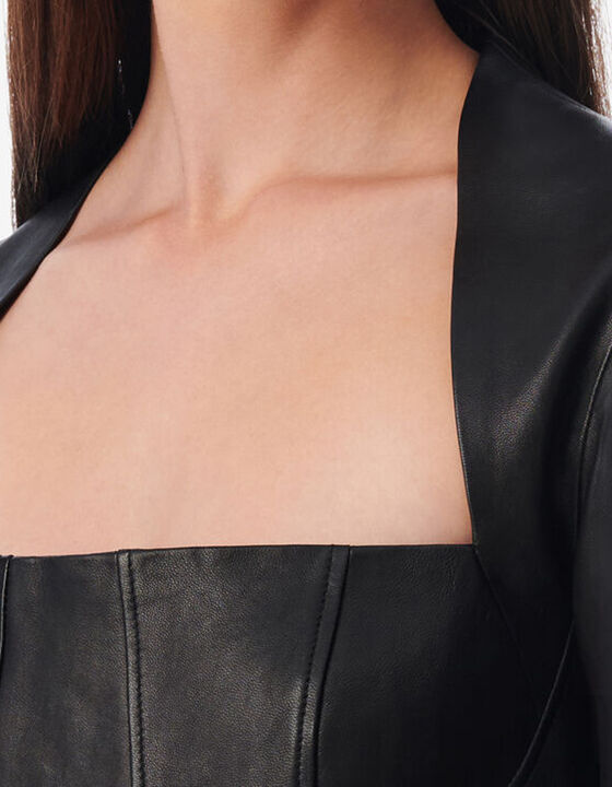 LEATHER EMBROIDERED CROPPED TOP