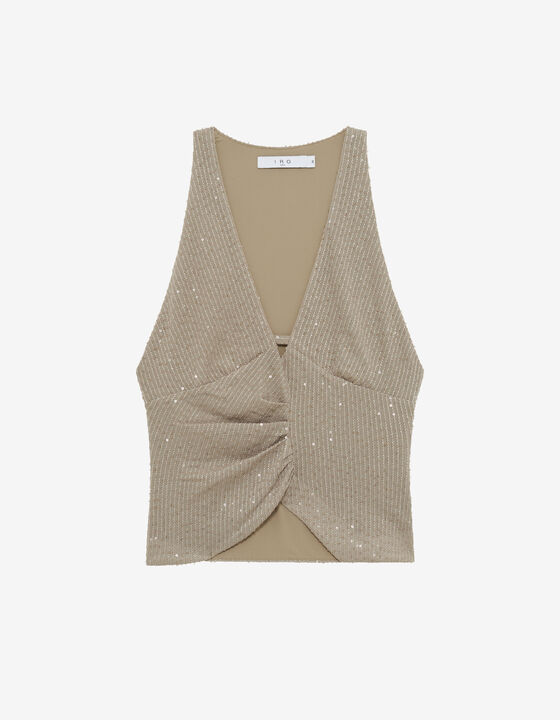 TOP À SEQUINS COL V