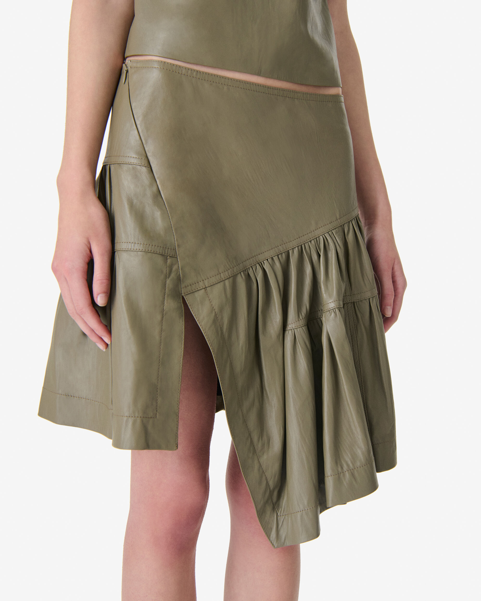 【美品✨】rokh ・Asymmetric Belter Skirt EKIN women khaki leather asymmetrical skirt | IRO