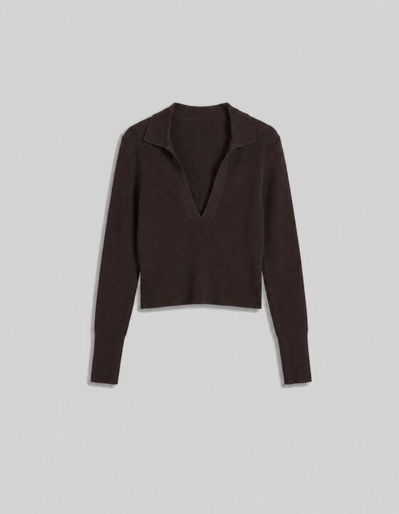 RIBBED POLO-COLLAR TOP
