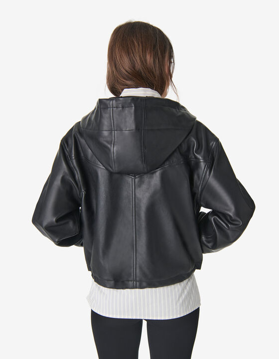 LEATHER HOODED JACKET
