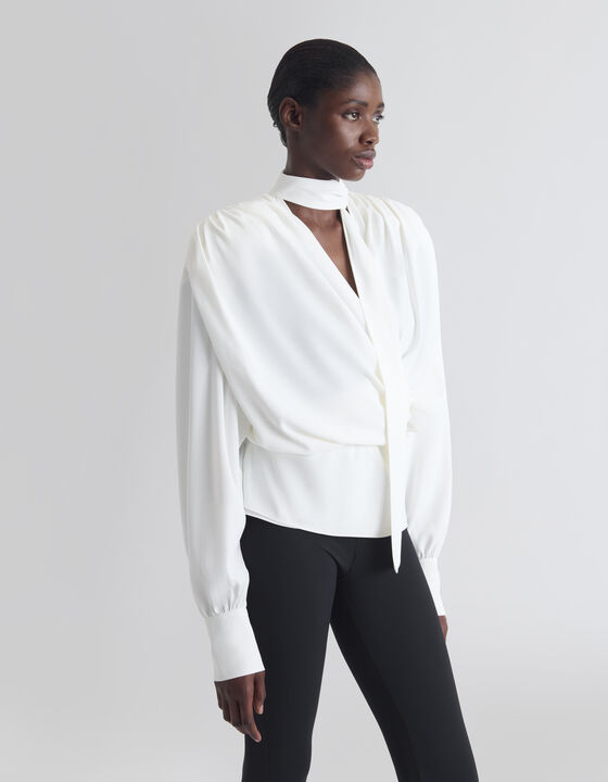 DRAPED BLOUSE WITH A TIED COLLAR