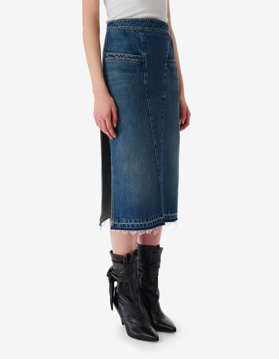 FADED DENIM MIDI SKIRT