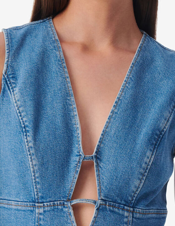 LONG CUT-OUT DENIM DRESS