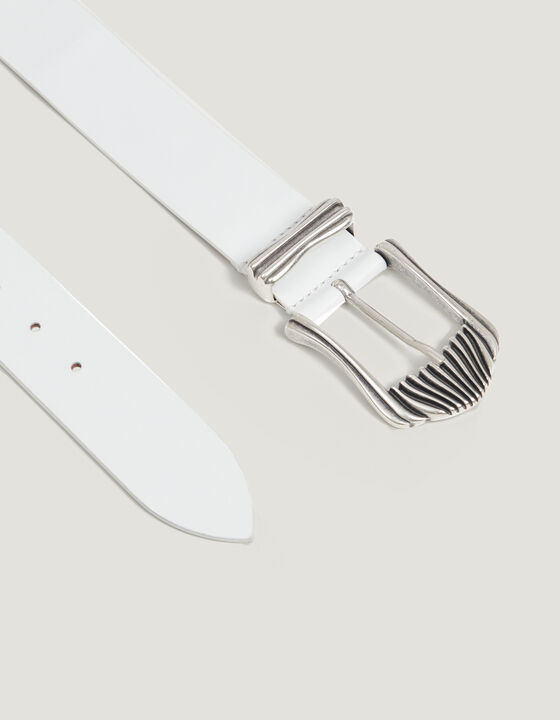 HECATE RIBBED SILVER BUCKLE LEATHER BELT