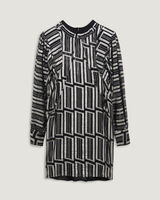 CAT METALLIC PRINTED MOCK NECK MINI DRESS image number null