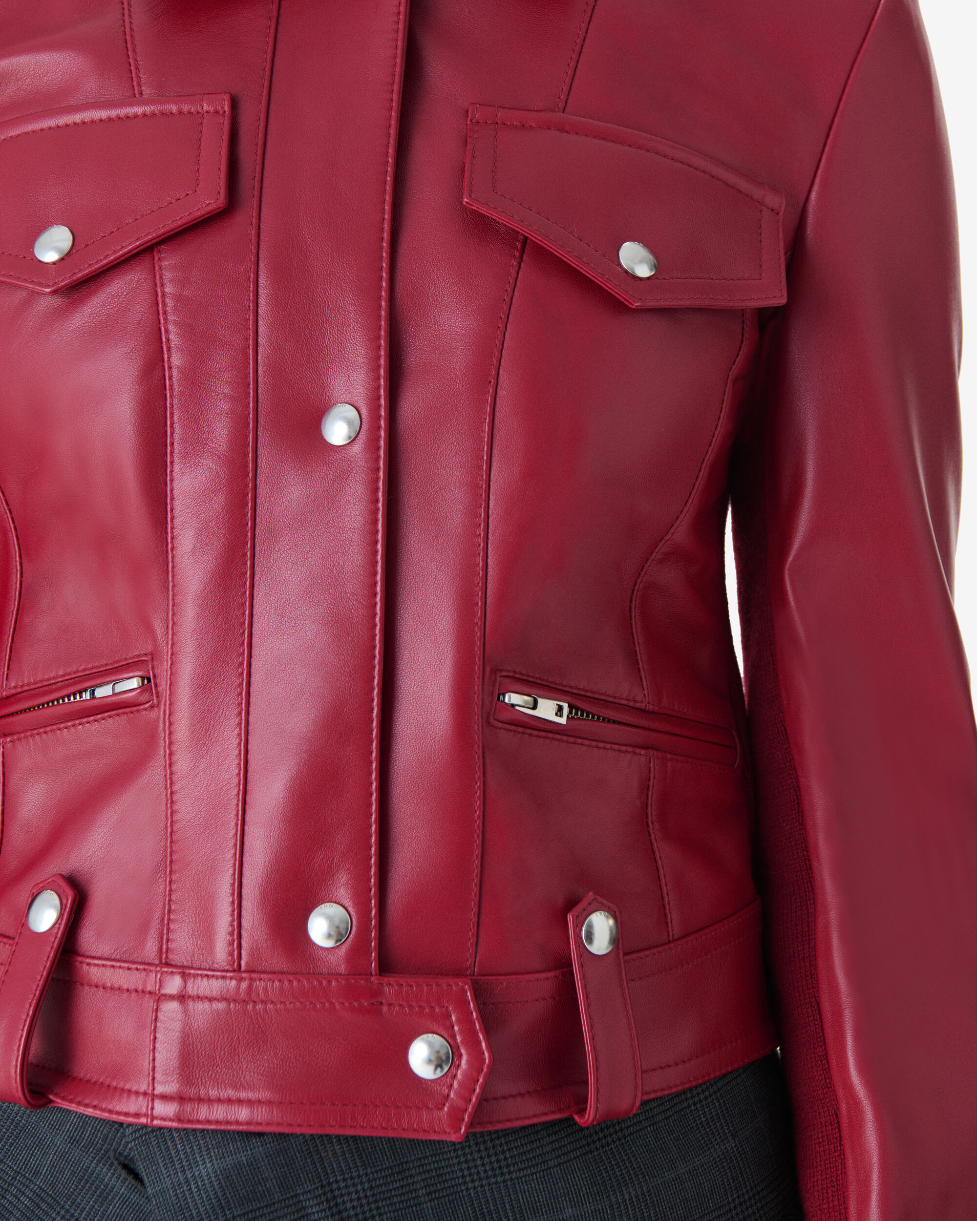 CHILOE women red short bi-material lambskin leather jacket | IRO
