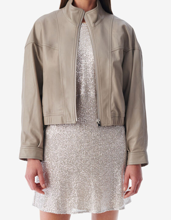 LEATHER STAND-UP COLLAR JACKET