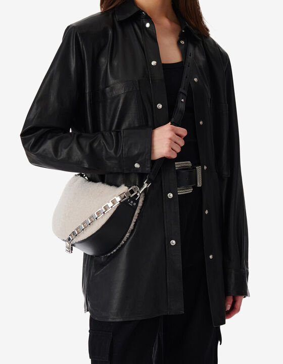 FUR SHEARLING AND LEATHER SHOULDER BAG