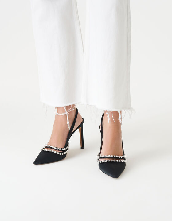 REJA SATIN AND RHINESTONE PUMPS