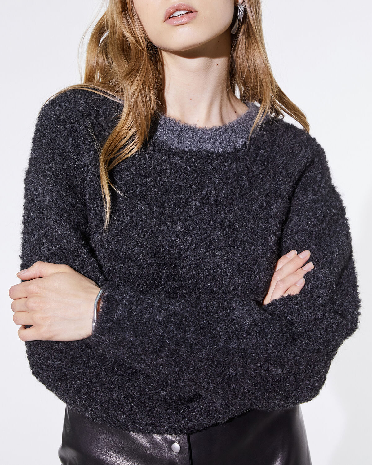 Photo of IRO Paris Yale Sweater Anthracite - Made From Alpaca And Wool, This Sweater Is Distinguished By Its Two-tone Collar. With A Slightly Oversized Cut, Wear It With A Leather Skirt For A Feminine And Urban Look. Fall Winter 19