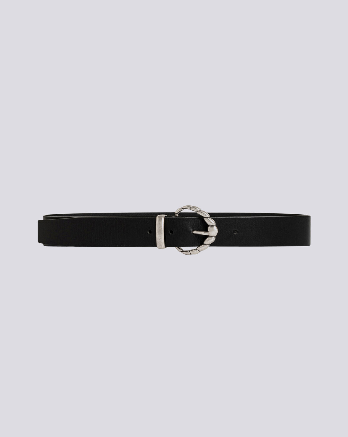 SOLVEN THIN LEATHER SILVER BUCKLE BELT image number null