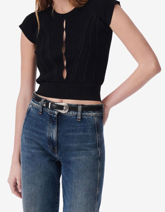 ROUND NECK CUT-OUT SWEATER
