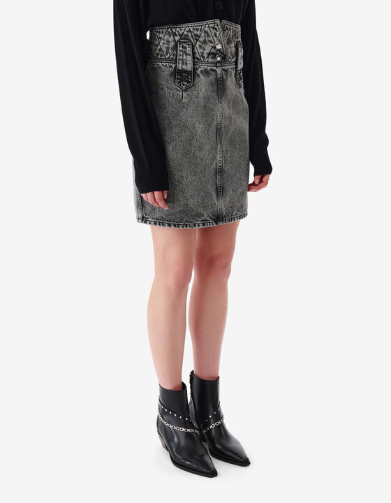 JUPE COURTE EN JEAN D&Eacute;LAV&Eacute;