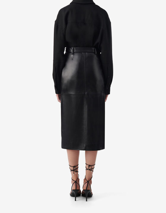 JUPE MIDI EN CUIR