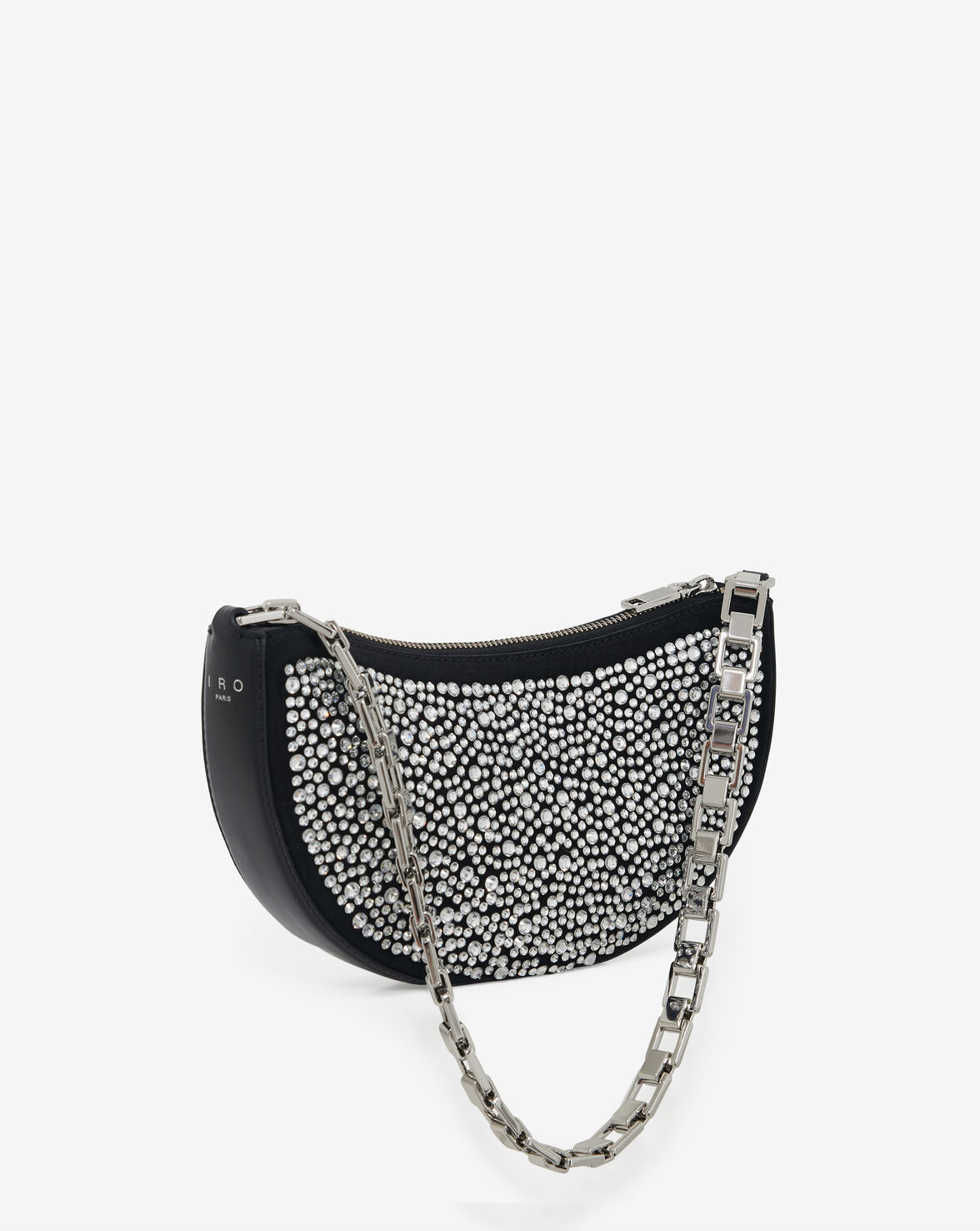 Iro | Arc Clutch Leather Bag with Chain | Black