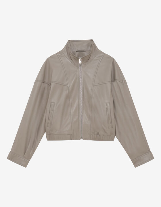 LEATHER STAND-UP COLLAR JACKET
