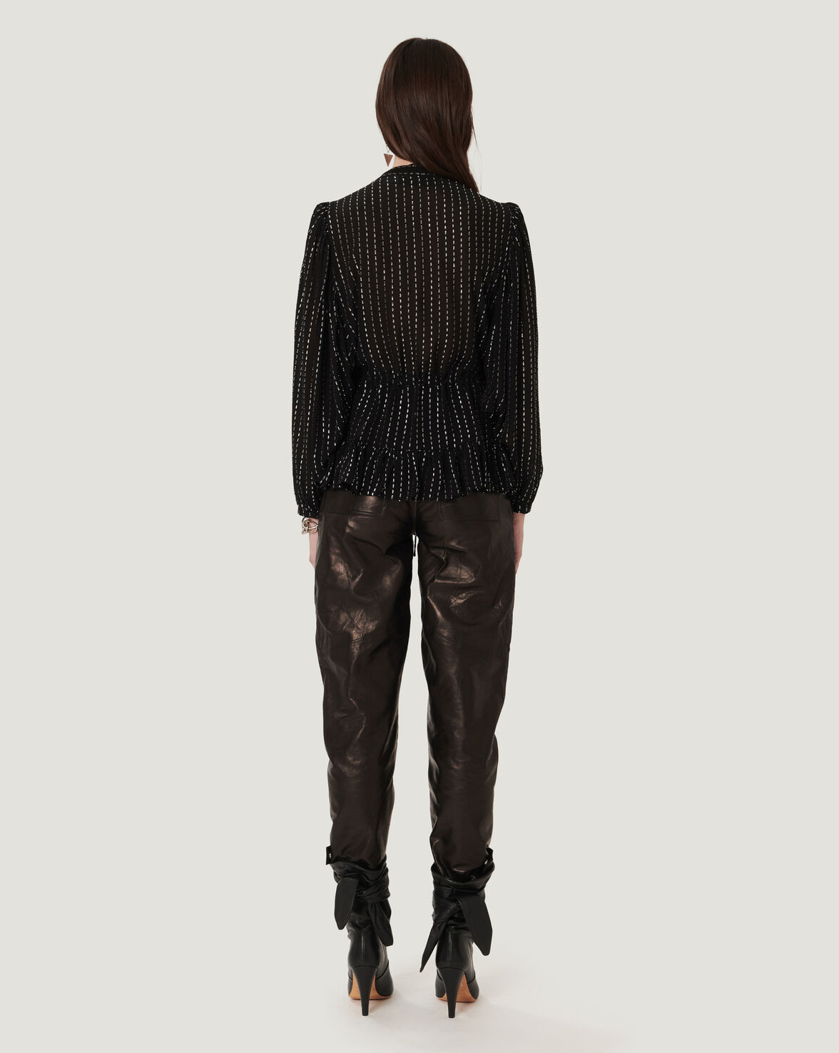SILGA SHEER METALLIC PEPLUM TOP image number null
