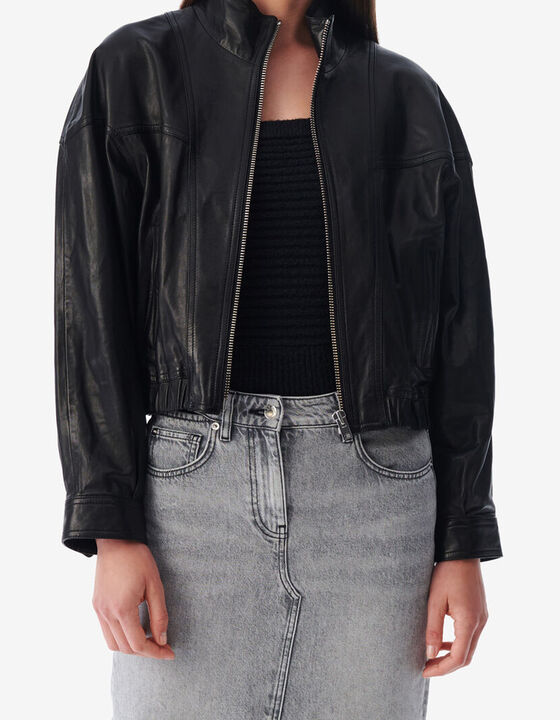 LEATHER STAND-UP COLLAR JACKET