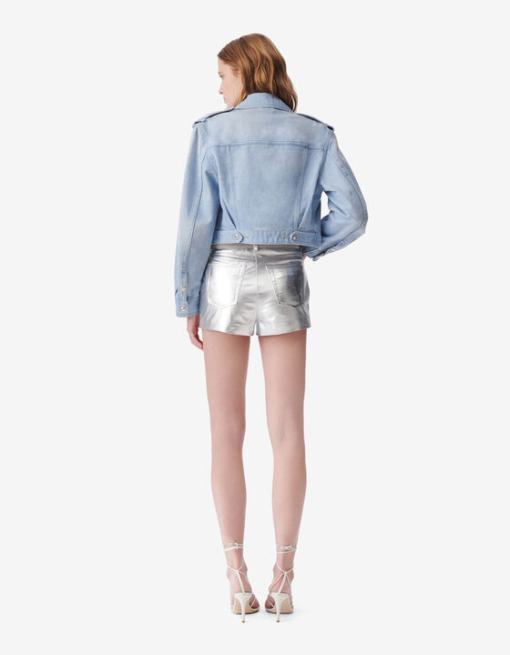 WASHED DENIM BIKER JACKET