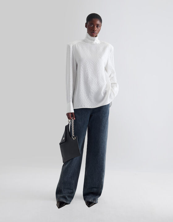 JACQUARD BLOUSE WITH A HIGH COLLAR