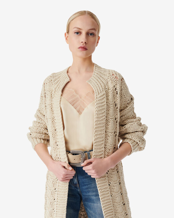 MIMITE LONG OPENWORK KNIT CARDIGAN