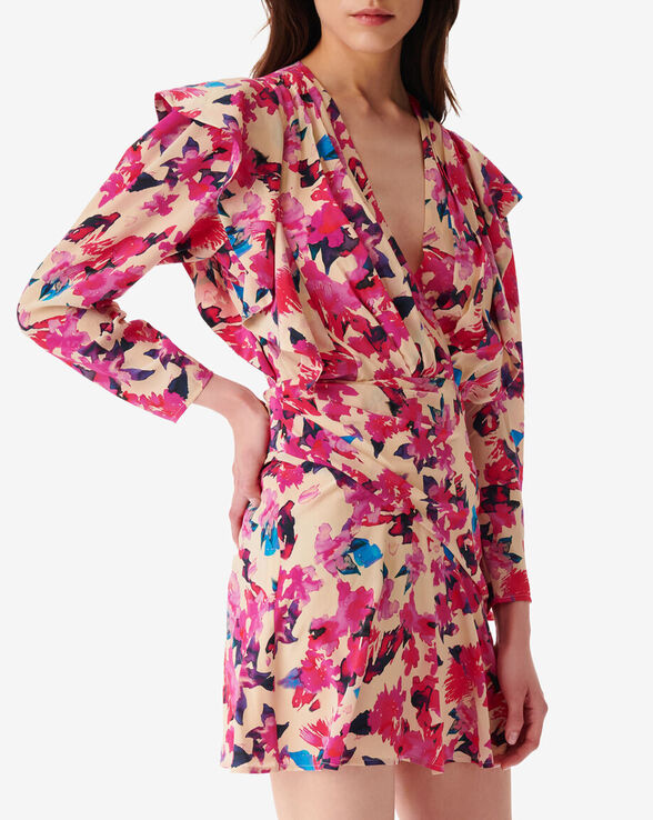 MASCA SHORT PRINTED V-NECK DRESS