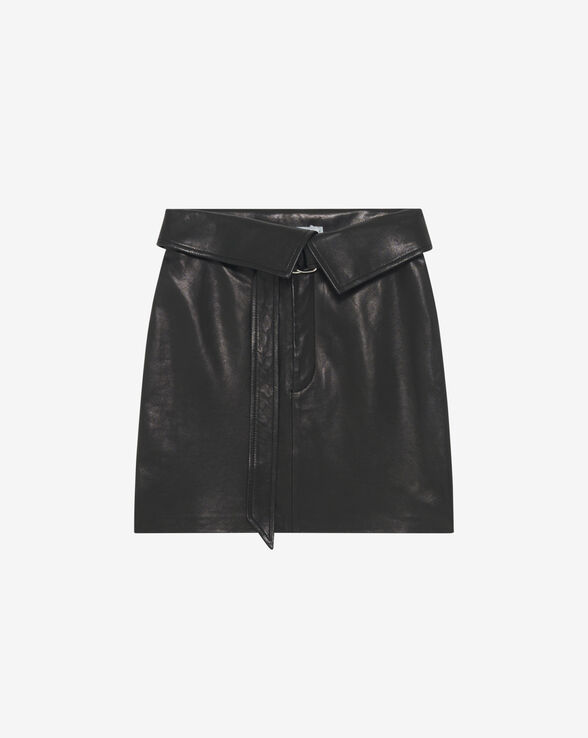 ANGELICA BELTED LEATHER SKIRT