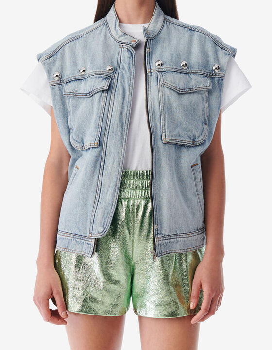 HIGH-COLLARED DENIM VEST
