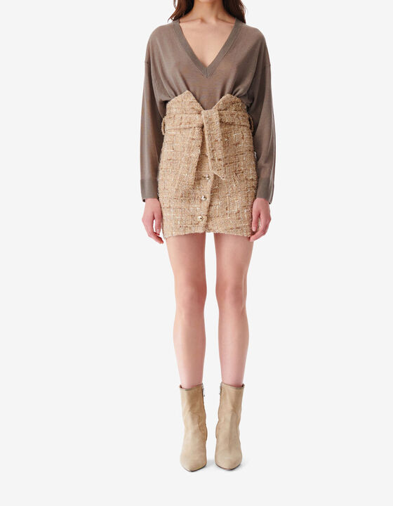 SHORT BELTED TWEED SKIRT