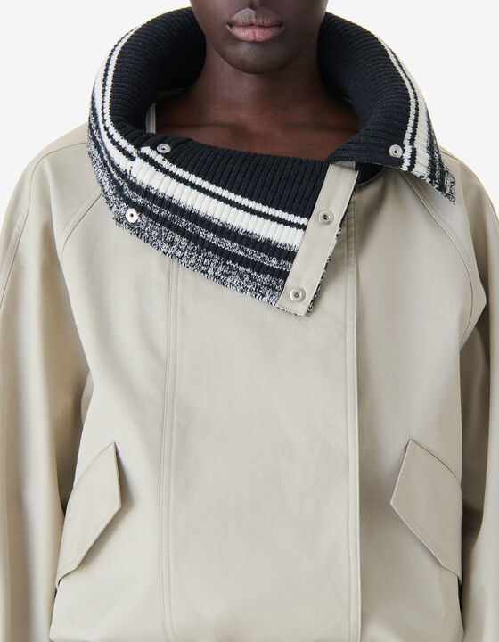 SHORT TRENCH COAT WITH CONTRAST COLLAR