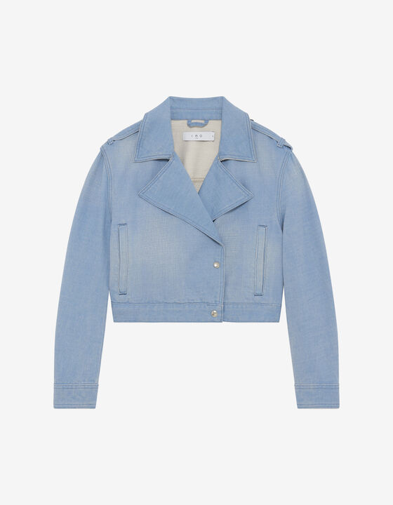 WASHED DENIM BIKER JACKET